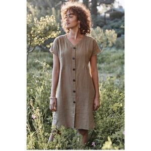 J. Jill Love Linen Pin Tuck Short Sleeve Shirtdress Brown Lagenlook Size M